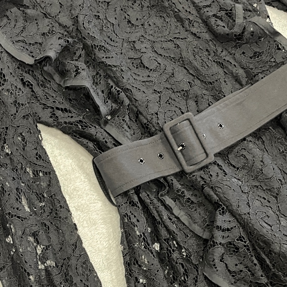 Black Lace Belted Trench Dress / Coat Size XS - Picture 3 of 14